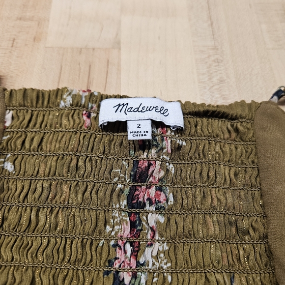 Madewell Olive Green Floral Long Tiered Sundress Flowy Sheer Lightweight Size 2 - Picture 4 of 7